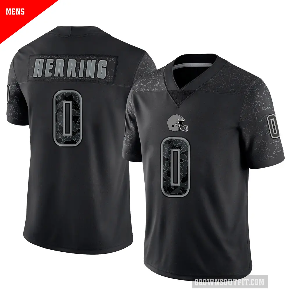 Men's Cleveland Browns ＃0 Tyron Herring Black Limited Reflective Jersey