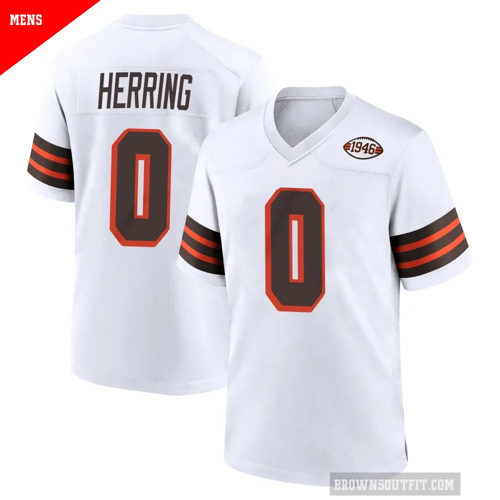 Men's Cleveland Browns ＃0 Tyron Herring White Game 1946 Collection Alternate Jersey