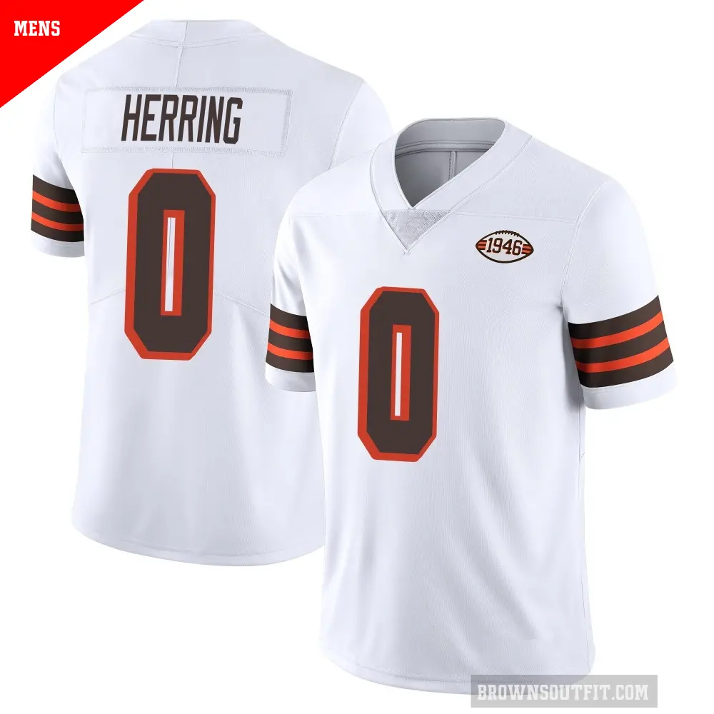 Men's Cleveland Browns ＃0 Tyron Herring White Limited Vapor 1946 Collection Alternate Jersey