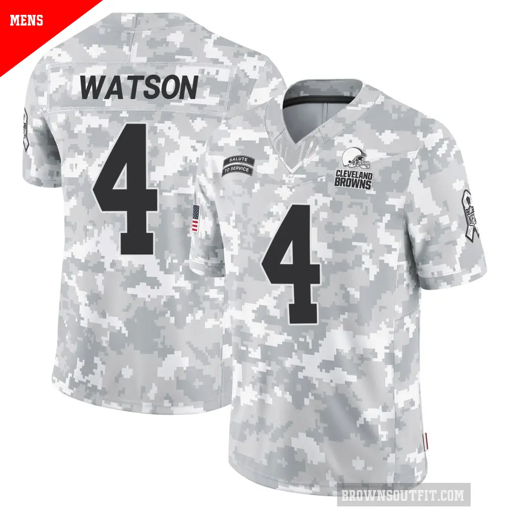 Men's Cleveland Browns ＃4 Deshaun Watson Arctic Camo Limited 2024 Salute to Service Jersey