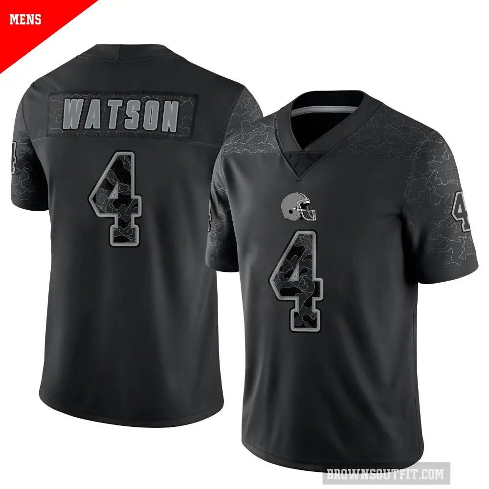 Men's Cleveland Browns ＃4 Deshaun Watson Black Limited Reflective Jersey