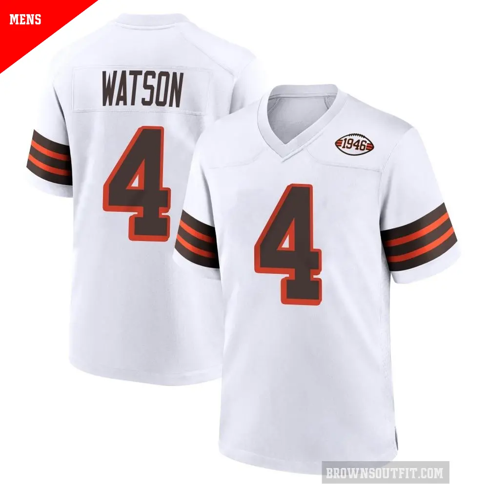 Men's Cleveland Browns ＃4 Deshaun Watson White Game 1946 Collection Alternate Jersey