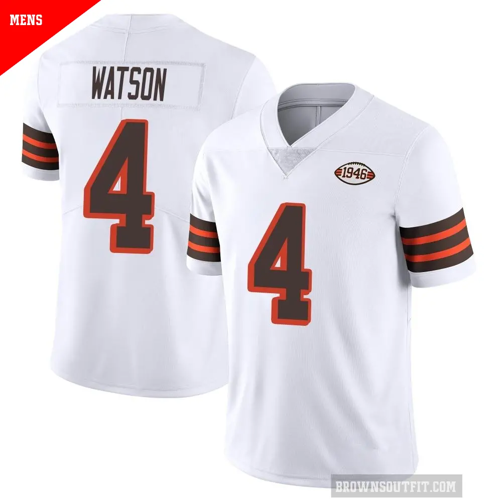 Men's Cleveland Browns ＃4 Deshaun Watson White Limited Vapor 1946 Collection Alternate Jersey