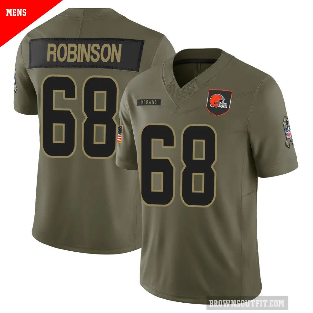 Men's Cleveland Browns ＃68 Cam Robinson Olive Limited 2025 Salute to Service Jersey