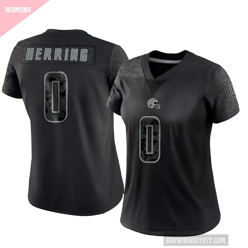 Women's Cleveland Browns ＃0 Tyron Herring Black Limited Reflective Jersey