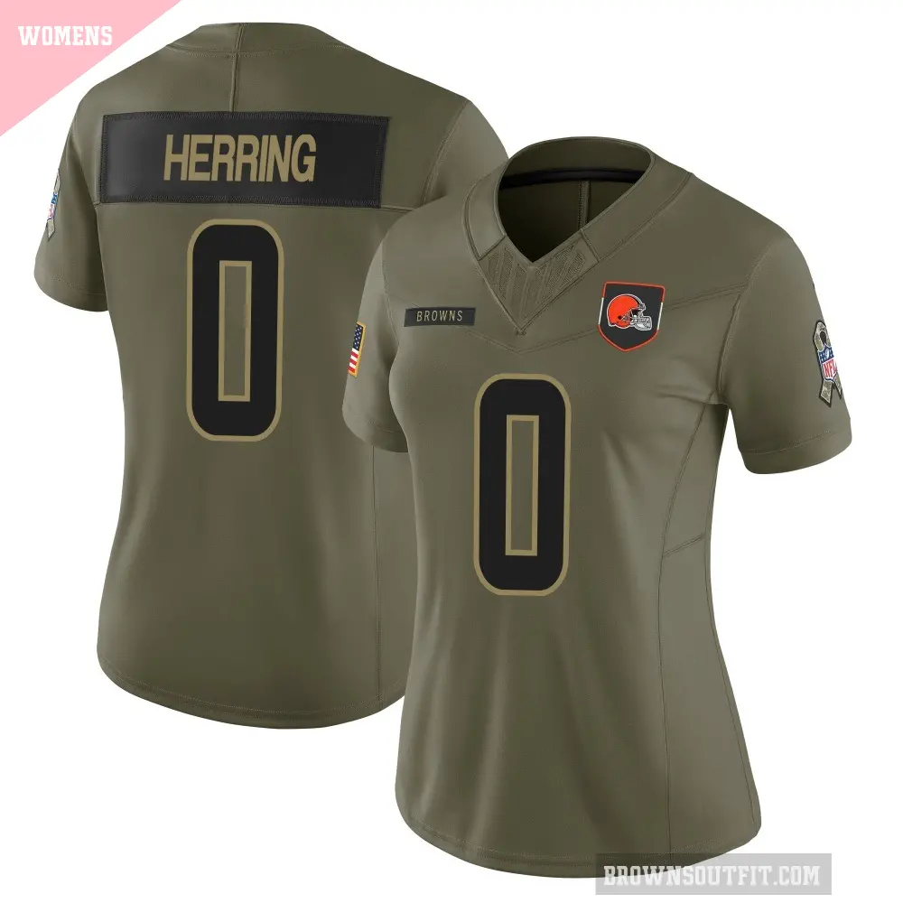 Women's Cleveland Browns ＃0 Tyron Herring Olive Limited 2025 Salute to Service Jersey