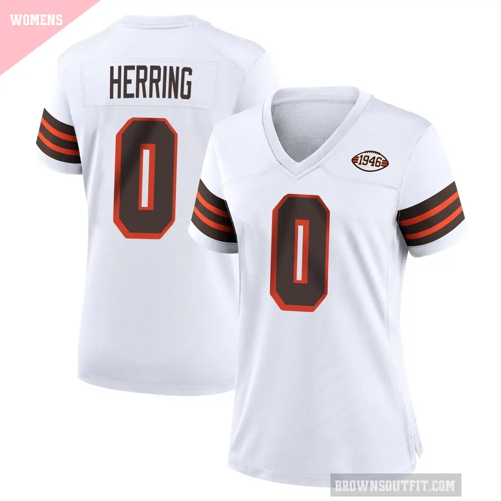 Women's Cleveland Browns ＃0 Tyron Herring White Game 1946 Collection Alternate Jersey