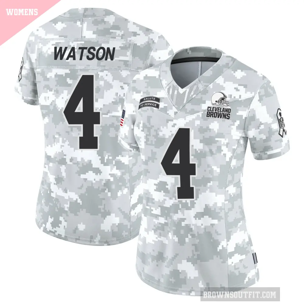 Women's Cleveland Browns ＃4 Deshaun Watson Arctic Camo Limited 2024 Salute to Service Jersey