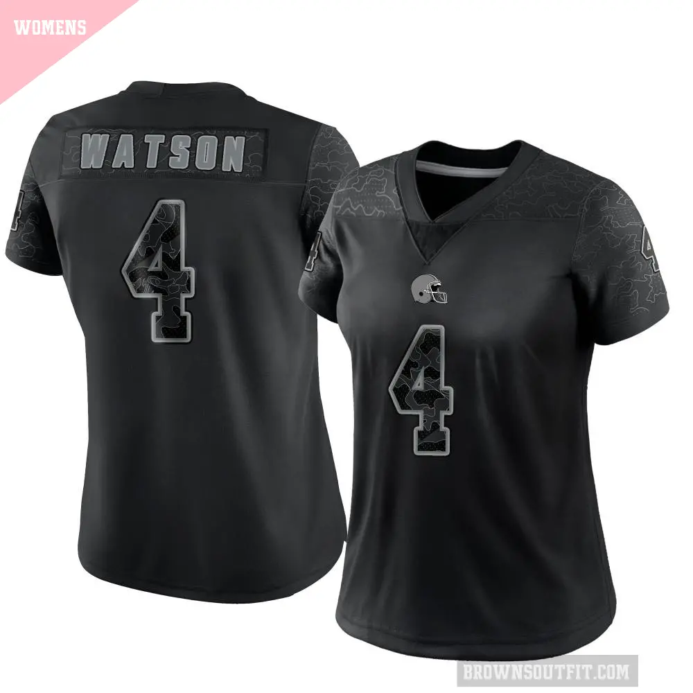 Women's Cleveland Browns ＃4 Deshaun Watson Black Limited Reflective Jersey