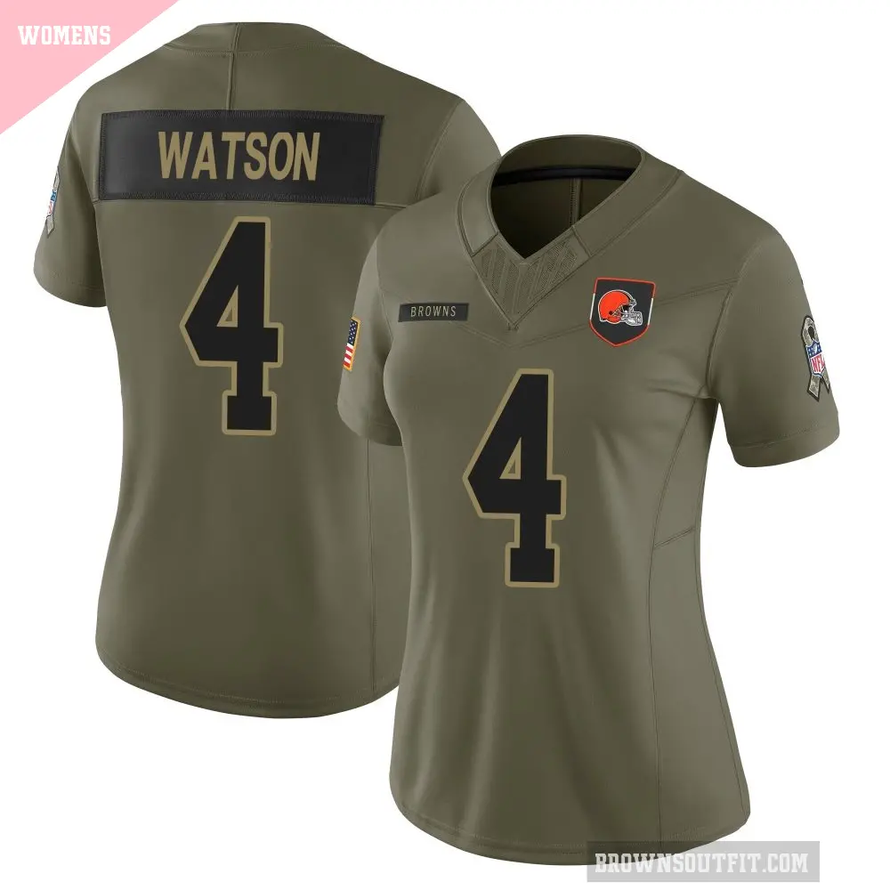 Women's Cleveland Browns ＃4 Deshaun Watson Olive Limited 2025 Salute to Service Jersey