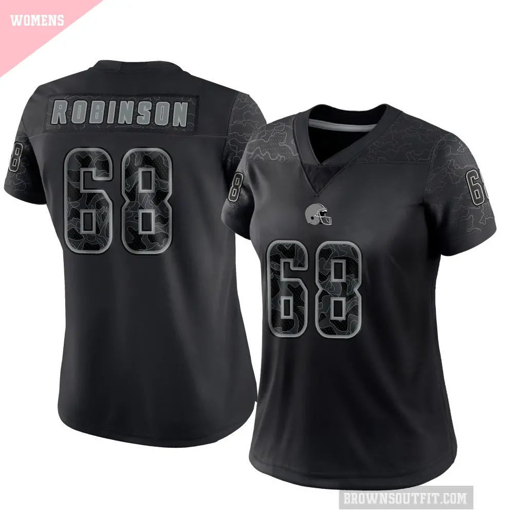 Women's Cleveland Browns ＃68 Cam Robinson Black Limited Reflective Jersey
