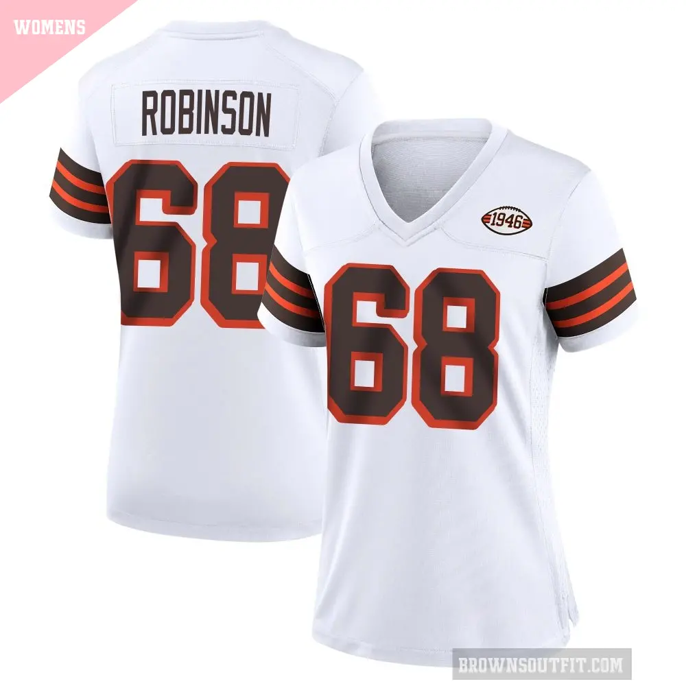 Women's Cleveland Browns ＃68 Cam Robinson White Game 1946 Collection Alternate Jersey