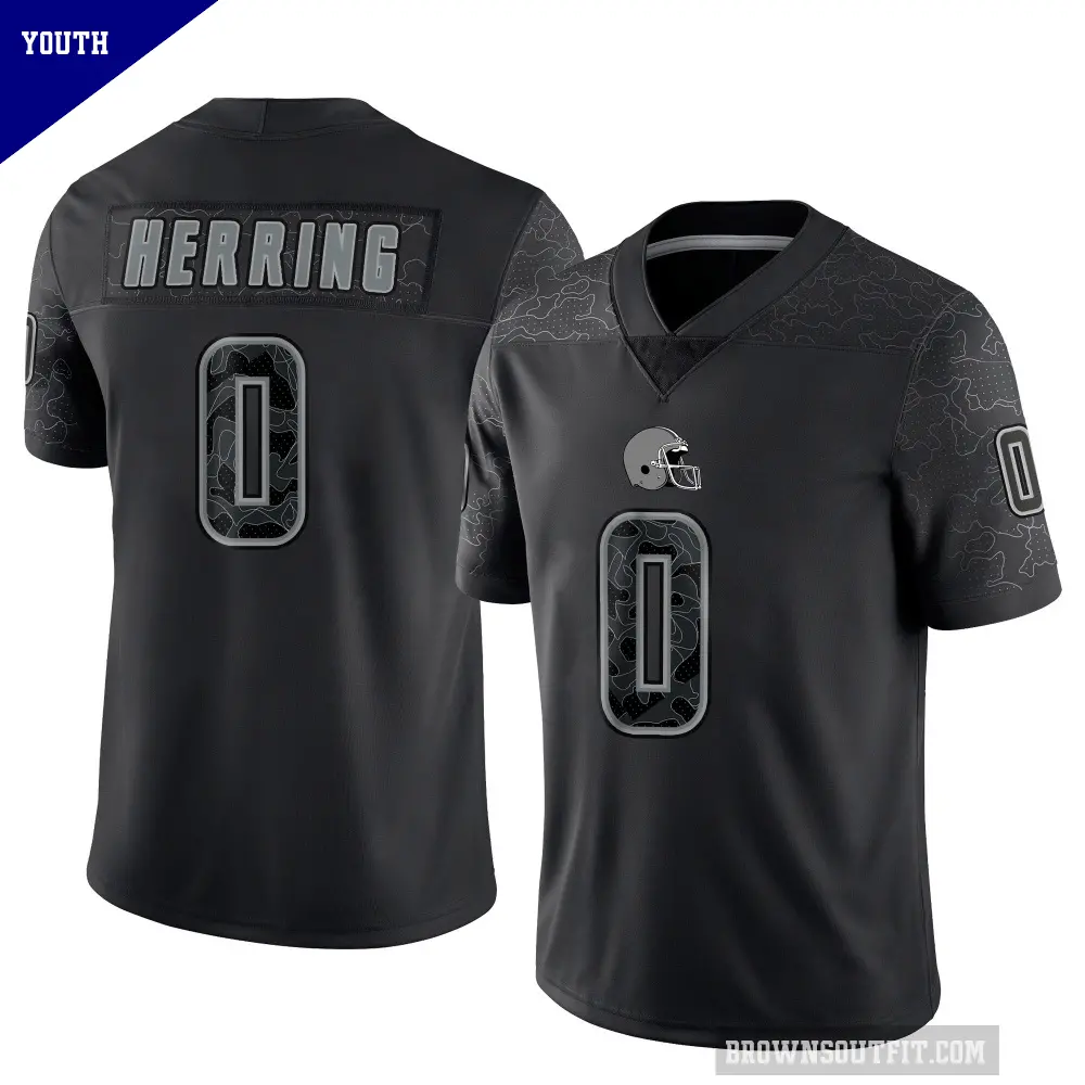 Youth Cleveland Browns ＃0 Tyron Herring Black Limited Reflective Jersey