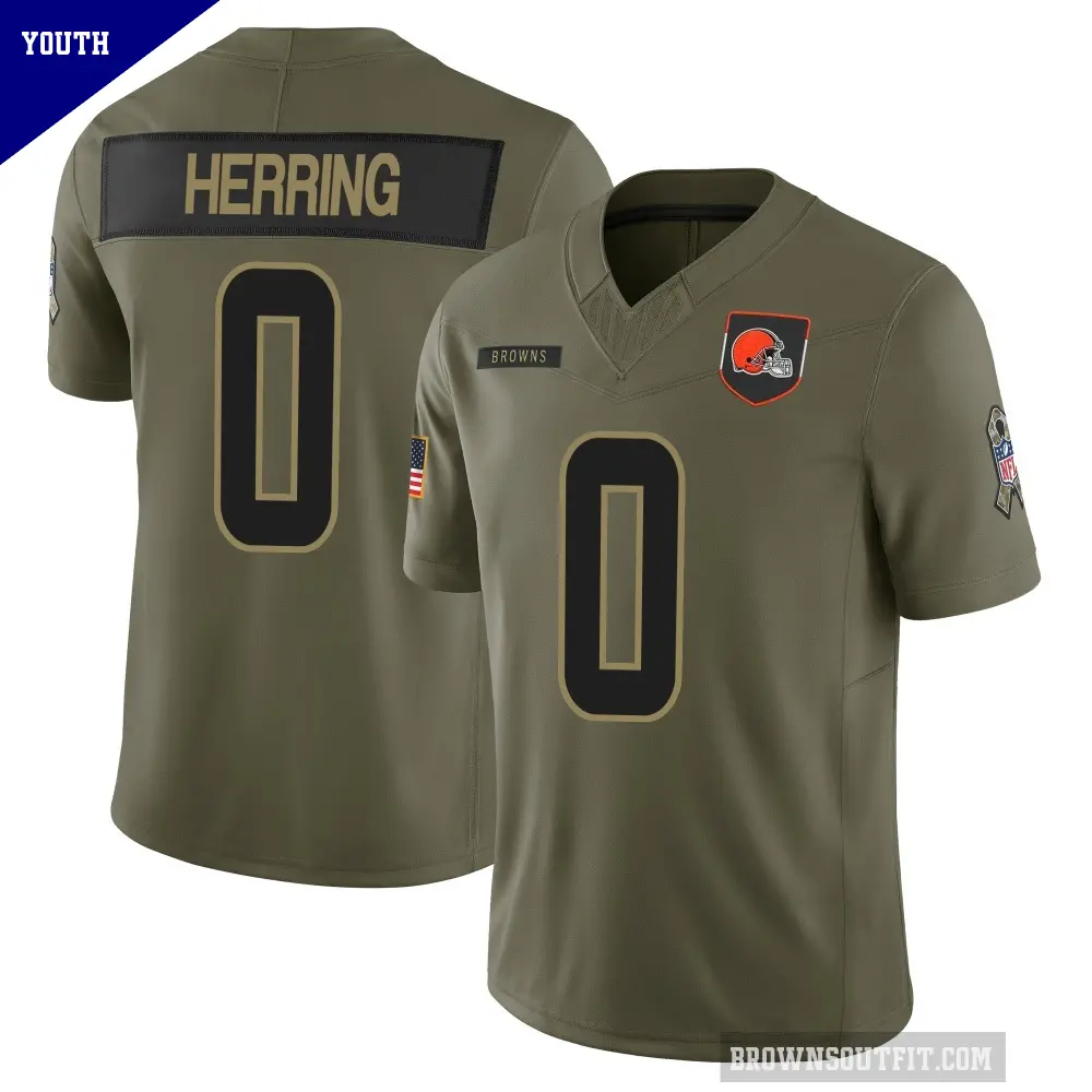 Youth Cleveland Browns ＃0 Tyron Herring Olive Limited 2025 Salute to Service Jersey