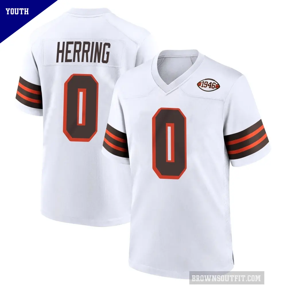 Youth Cleveland Browns ＃0 Tyron Herring White Game 1946 Collection Alternate Jersey