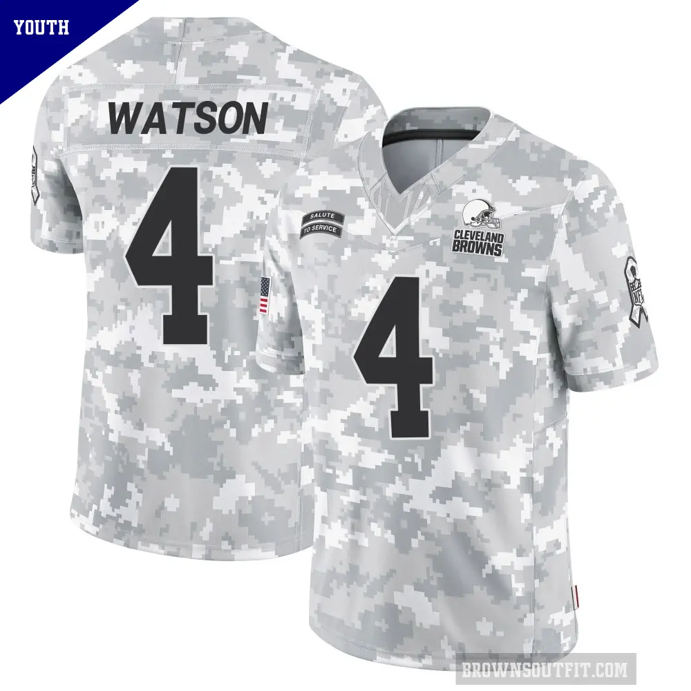 Youth Cleveland Browns ＃4 Deshaun Watson Arctic Camo Limited 2024 Salute to Service Jersey