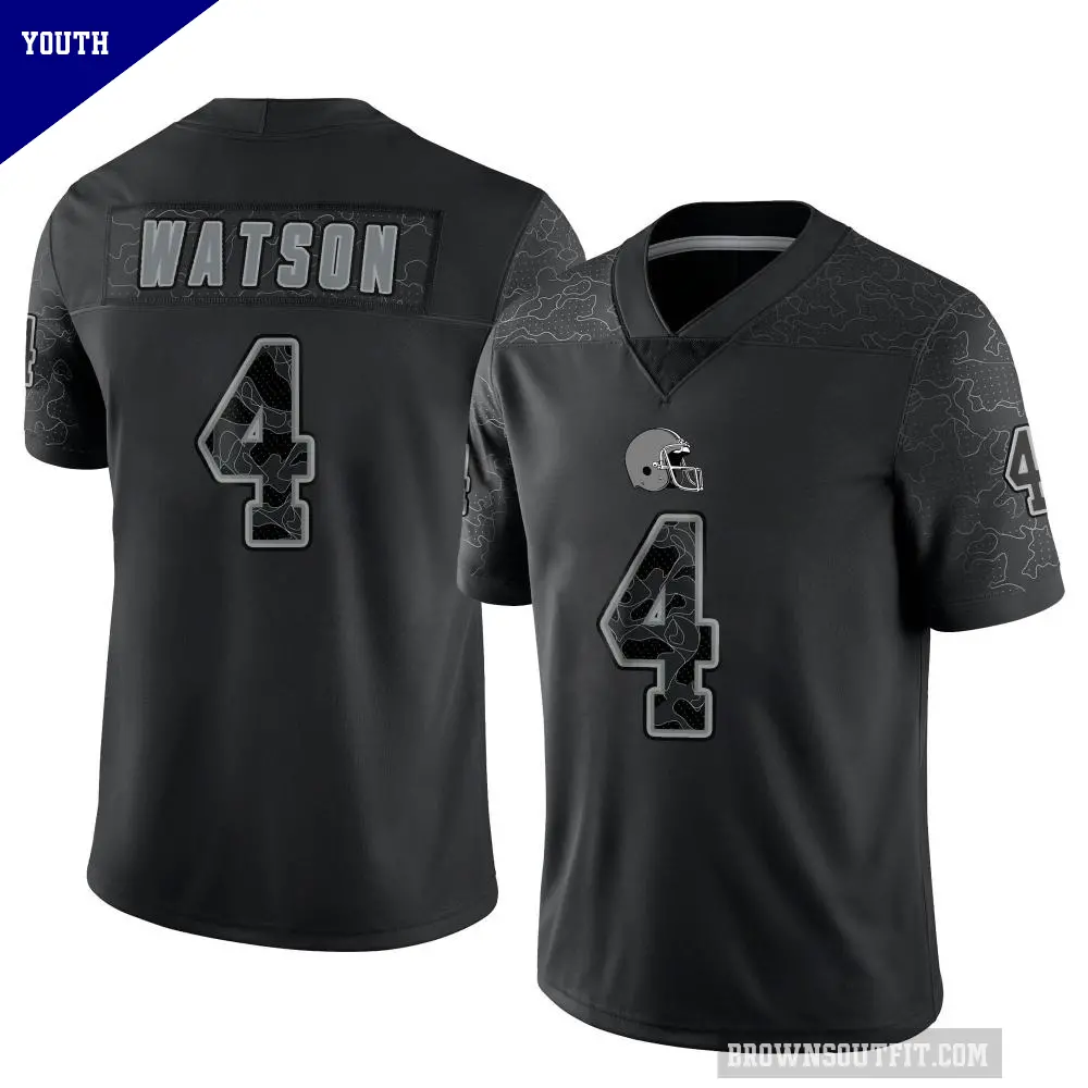 Youth Cleveland Browns ＃4 Deshaun Watson Black Limited Reflective Jersey