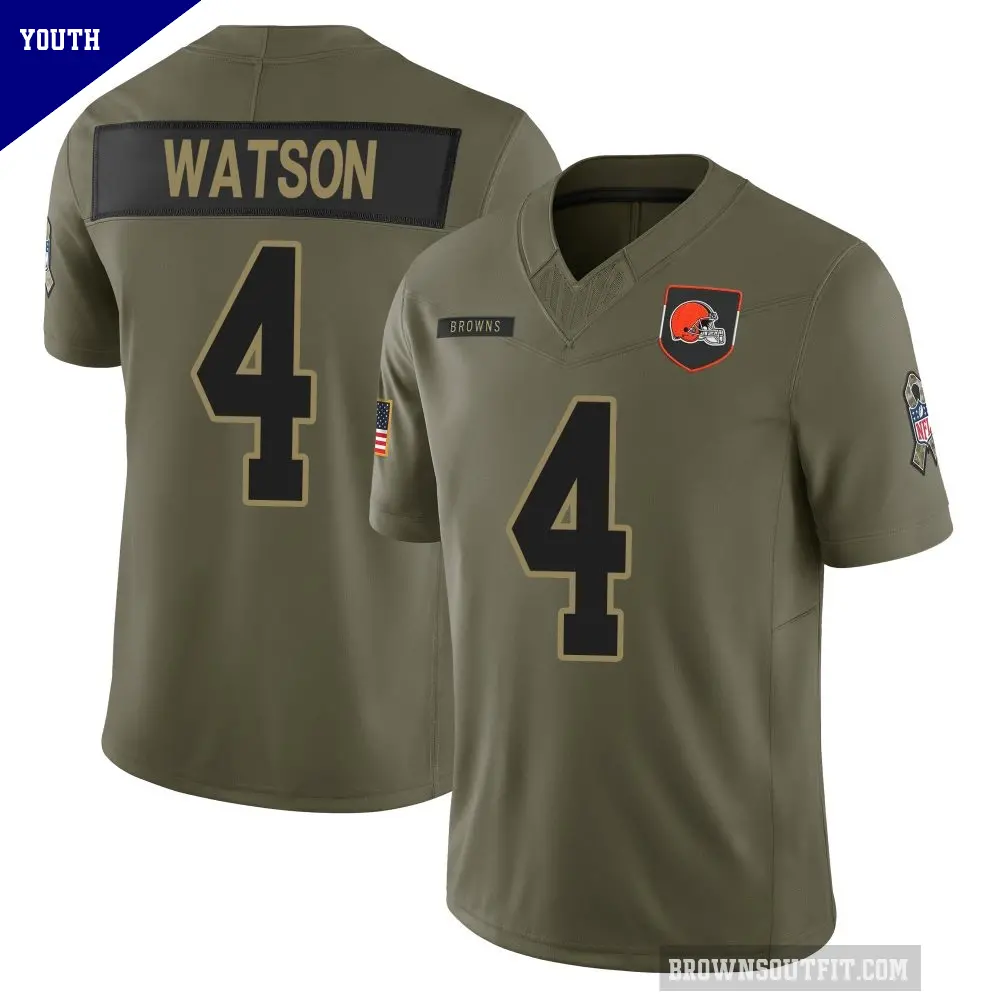 Youth Cleveland Browns ＃4 Deshaun Watson Olive Limited 2025 Salute to Service Jersey
