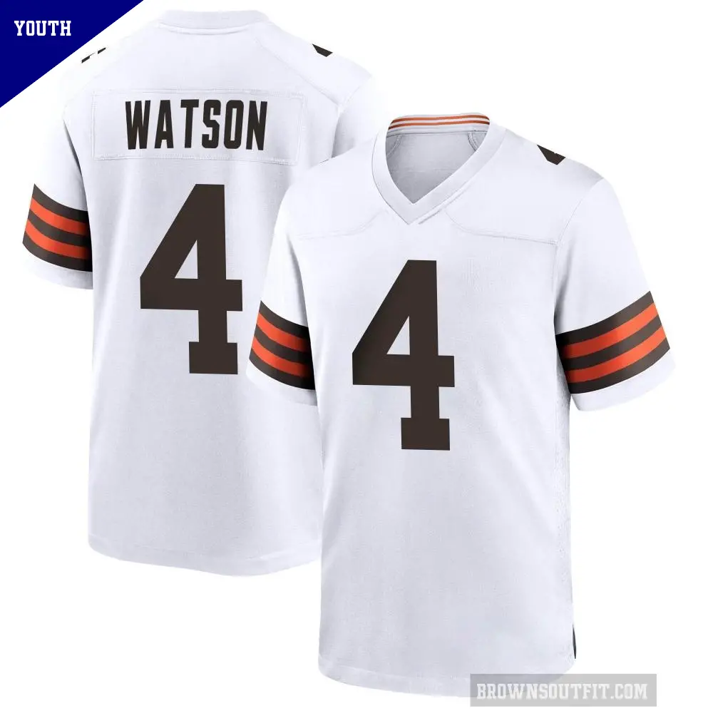 Youth Cleveland Browns ＃4 Deshaun Watson White Game Jersey