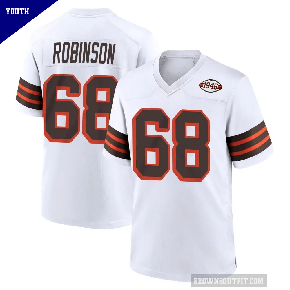 Youth Cleveland Browns ＃68 Cam Robinson White Game 1946 Collection Alternate Jersey
